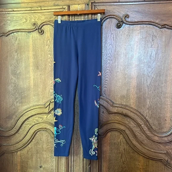 NEW JOHNNY WAS RARE ZOE EMBROIDERED LEGGINGS NAVY - Picture 5 of 16